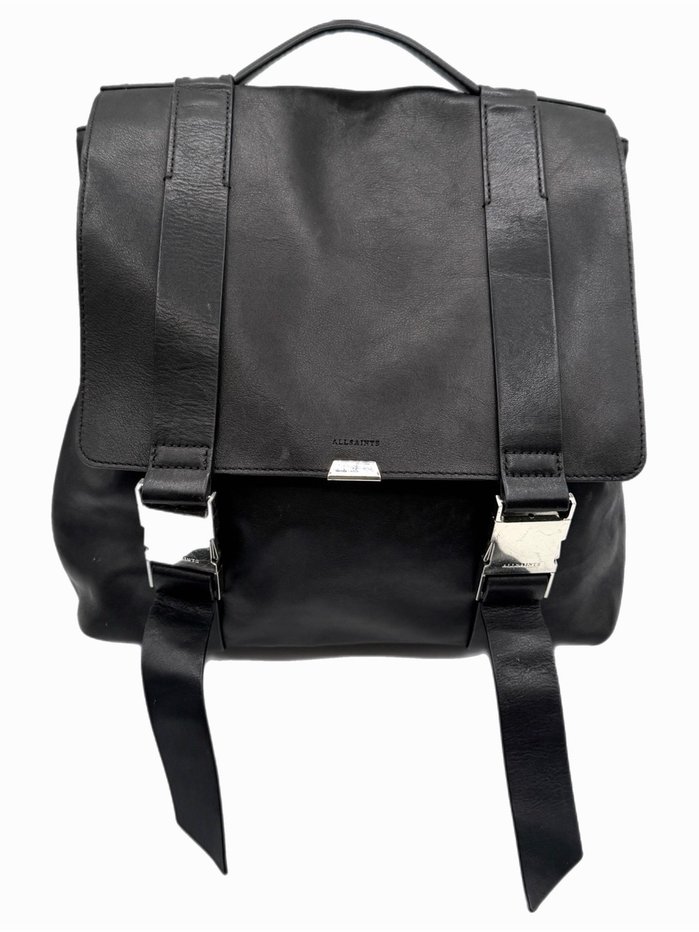AllSaints Black Clip Leather Backpack - Picture 2 of 6